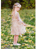 Bell Sleeve Polka Dot Tulle Knee Length Flower Girl Dress